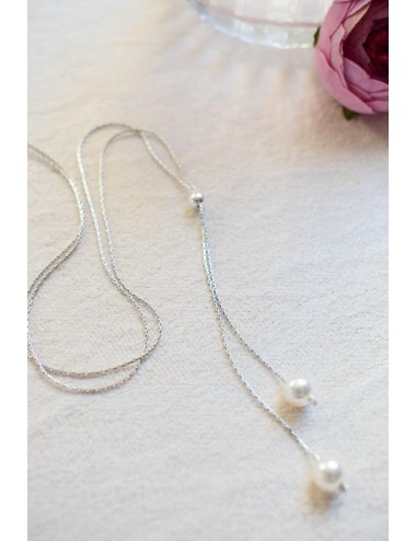 Collier de mariage Escale en forme de Y avec une chaine fine + perles