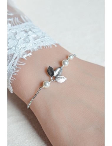 Bracelet mariée avec chainette, feuilles dorées pour la mariée boheme