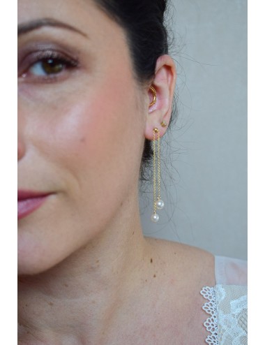 Boucles d'oreilles de mariage très fines avec chute de chaine et perle