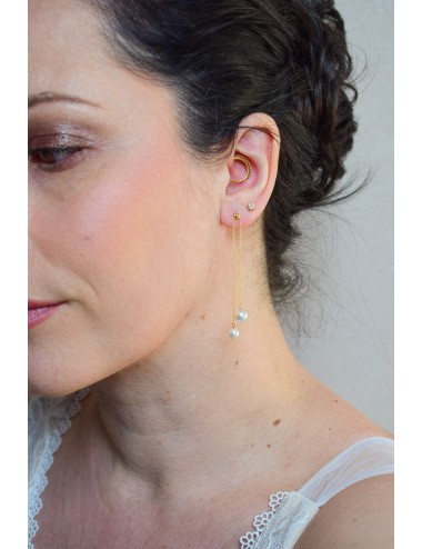 Boucles d'oreilles de mariage très fines avec chute de chaine et perle